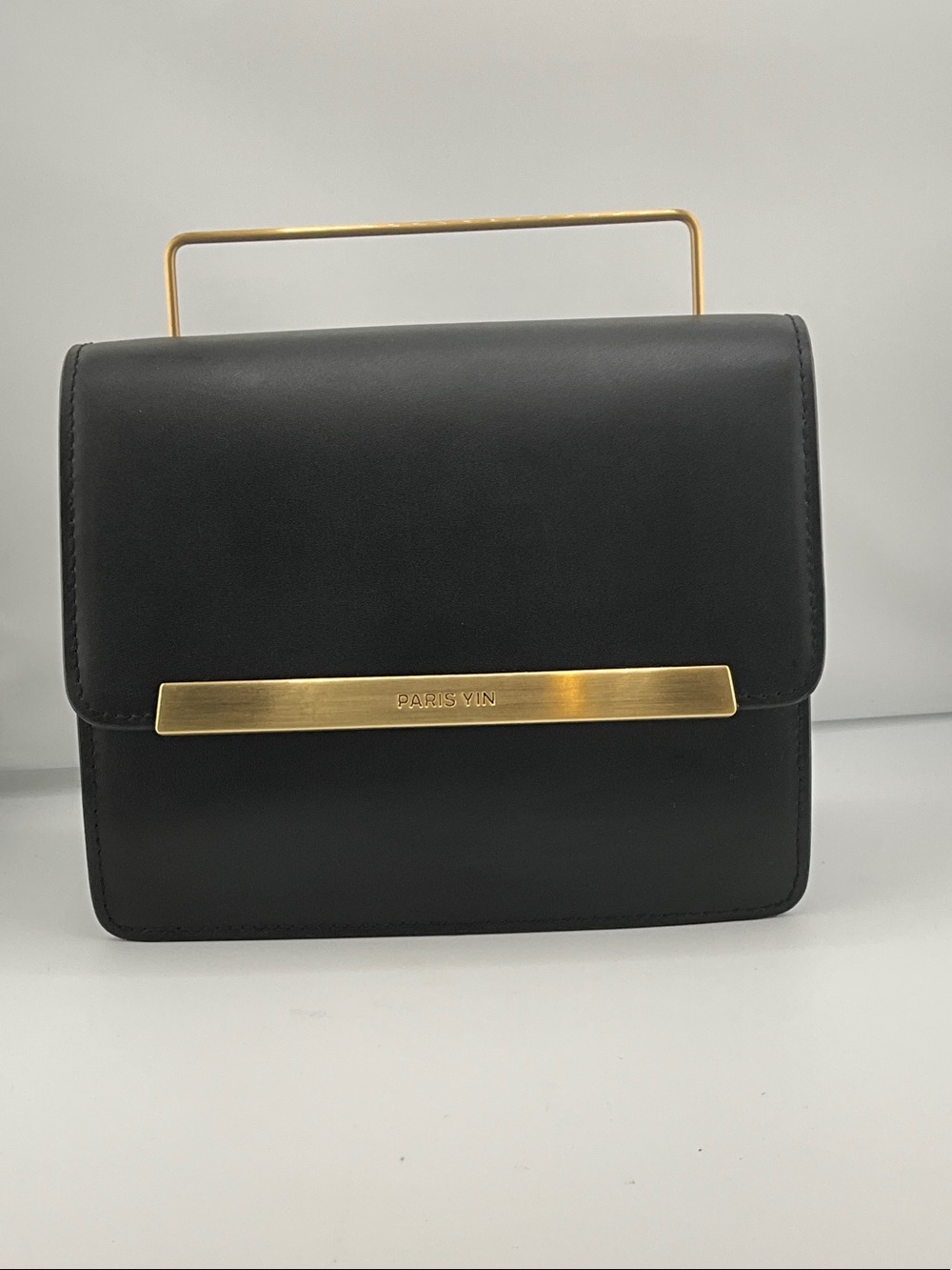 #R43 BNIB Paris Yin’s Mini Ria Luxury Designer Black Bag with Gold Bar